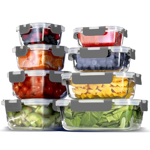 Image of EATEX 16pc Glass Storage Containers with Lids, 8 Glass Food Storage Containers with 8 Airtight Lids for Pantry & Kitchen, Meal Prep Containers for Lunch, Oven Freezer Microwave & Dishwasher Safe