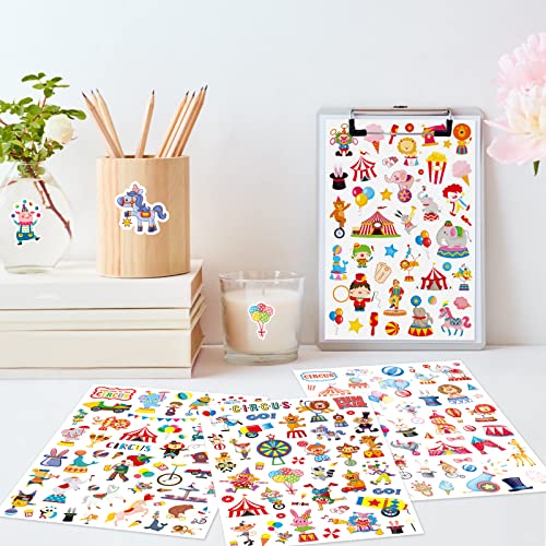 Cute Carnival Circus Stickers 820 Count Party Goodie Gifts Bags Decor Red White Elephant Clown Adhesive Stickers for Kids Girls Boys Birthday Invitations Art Craft Decor School Game Class Rewards