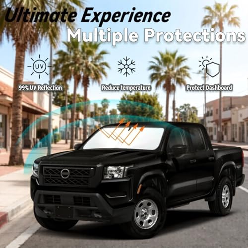 Image of Car Front Windshield Sun Shade for Nissan Frontier 2022-2024, Car Window SunShades Shield Cover Sun Visor Protector with 240T Reflective Fabric UV & Sun Heat Protection Accessories