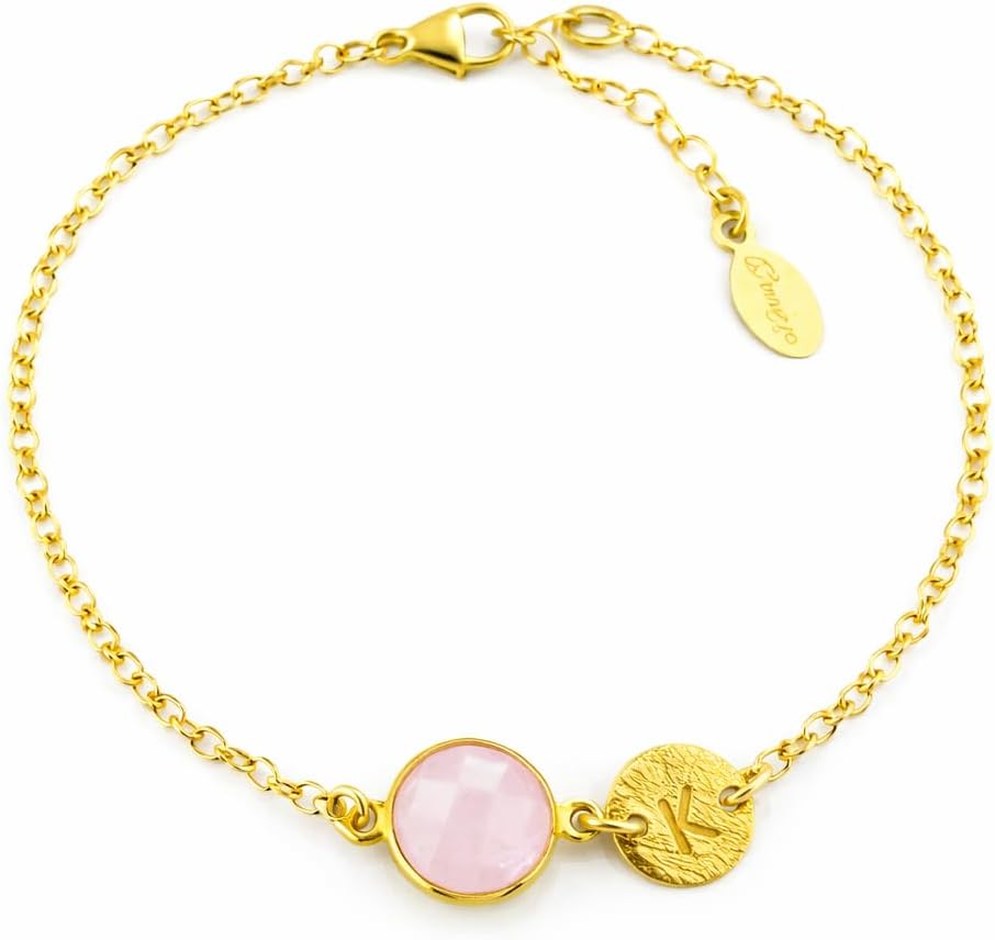 October Birthstone Bracelet, Personalized bracelet, Pink Chalcedony bracelet, Pink Chalcedony jewelry, initial birthstone jewelry, bridesmaid bracelet, baby shower bracelet, new mom present