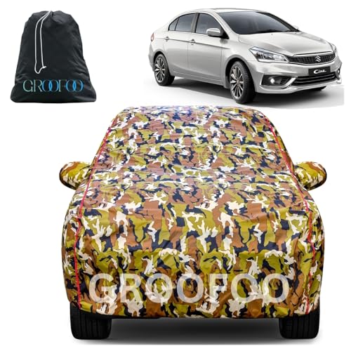 Image of GROOFOO Car Cover Compatible with Maruti Suzuki Ciaz | Camouflage, Waterproof, Dustproof, UV Protection | Military Jungle Design | Custom Fit, Triple Stitched | All Weather Body Cover