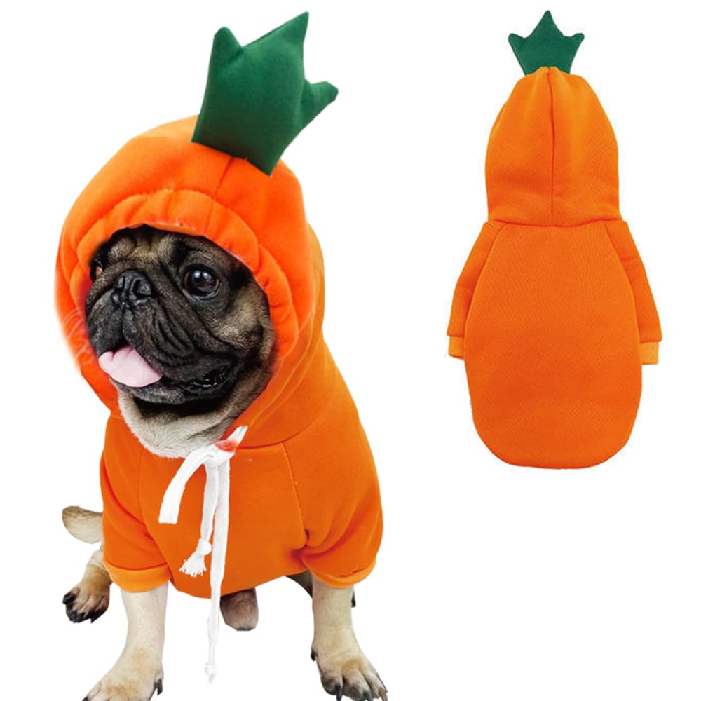 Anelekor Happy Dog Hoodies - Funny Clothes for Small Dogs & Cats, Hooded Puppy Sweatshirt Coat, Winter & Halloween Outfit, Carrot Costume for Kitten,
