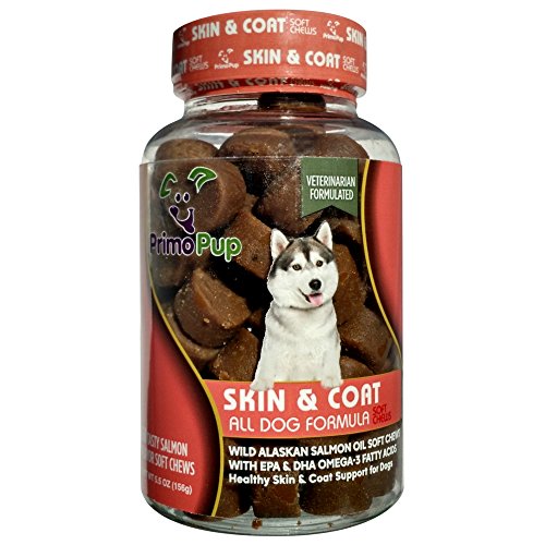 Primo Pup Vet Health - Skin and Coat Support for Dogs - with Omega-3 Fish Oil for Healthy Skin and Shiny Coat, Veterinarian Formulated - 30 Soft Chews