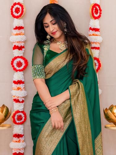 Image of Shasmi Women's Navy blue Banarasi Pure Kanjivaram Silk Saree Soft new ladies Design Wear Pattu Sarees 2026 Cotton Party Sari collections With Blouse Piece for Wedding sadi (KS-224)
