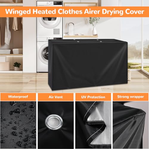 Povxlum Extended mopping Heated Airer Cover Groundlevel Winged Heated Clothes Airer Drying Cover Clothes Drying Rack Cover Fit with Winged Heated Airer, Heated Clothes Airer Cover Only (Black) - Image 3