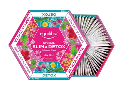 Equilibra Integratori Alimentari, Cofanetto Slim & Detox Tisane Collection, 100% Ingredienti Funzionali, Selezione di 3 Diverse Tisane, Materiali 100% Riciclabili, Box Regalo, 60 Filtri