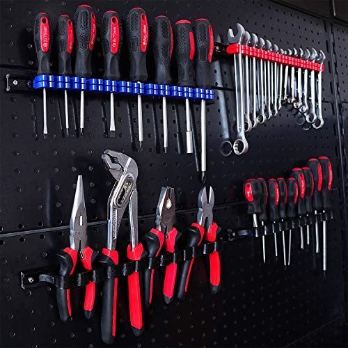 CASOMAN 4 pcs Screwdriver Organizer and Wrench Organizer, Hand Tool Holder, Plastic Rail Wrench Hanger with Clips