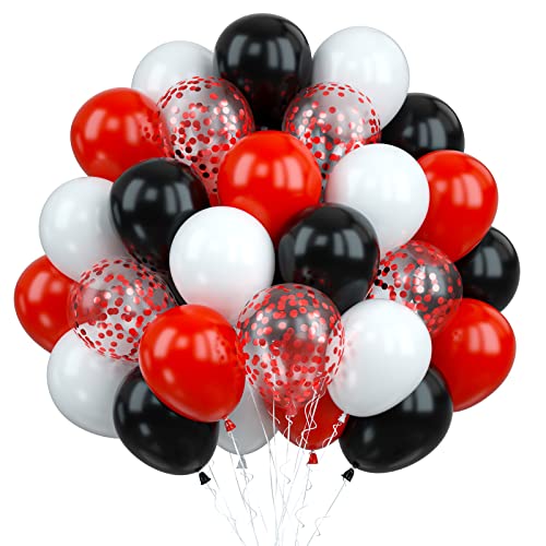 Ballons Rouges et Blancs, 30 Pièces Ballons Confettis Rouges Noirs D'anniversaire, Ballons en Latex Rouge Noir Blanc Confettis pour Saint Valentin Carnaval fête Décorations pour Fournitures Bébé