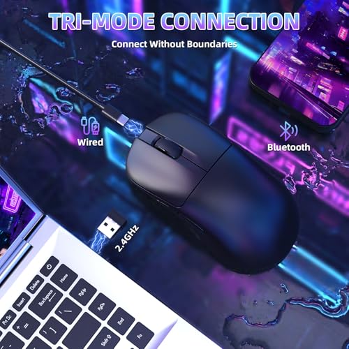 Image of MAGIC-REFINER AJ199 49g Superlight Wireless Gaming Mouse,BK3633 Tri-Mode BT /2.4G Wireless /Wired Mouse,24000 DPI,1000Hz Polling Rate,600mAh,Med Hand Size,5 Programmable Buttons for PC /Mac,Black