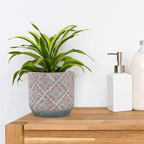 Inspirella Timeless Plant Pots – 7.1" Stunningly Detailed Ceramic Pots For Plants, Hand Glazed Planters Indoor Plants With Drainage For Indoor Outdoor Planting, Leak Proof Planter Succulents #TOP6