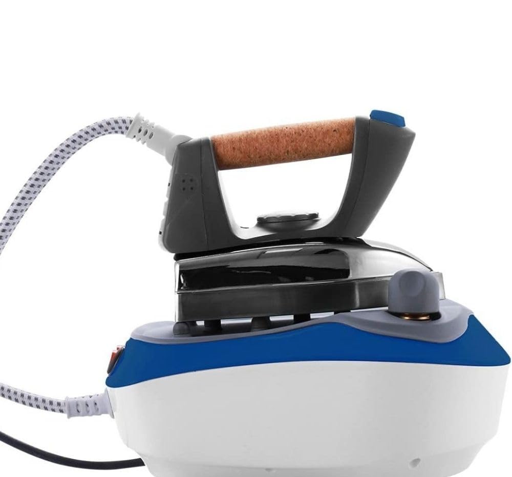 Ferro da Stiro con Caldaia a Pressione Piastra in Alluminio Vapore continuo | Serbatoio 850ml Potenza 2300W | Doppio Tasto di accensione Tappo di Sicurezza Blue