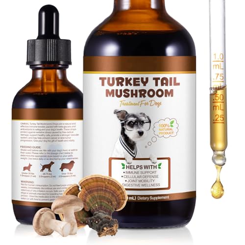 Turkey Tail Mushroom for Dogs Dogs Turkey Tail Mushroom Liquid Supplement for Immune & Digestive Joint Energy Support 5X Mushrooms with Probiotic & Turmeric | 100% Natural Alcohol-Free 60ml