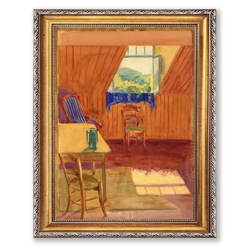 Vintage Framed cozy attic interior Wall Art Canvas Print Oil