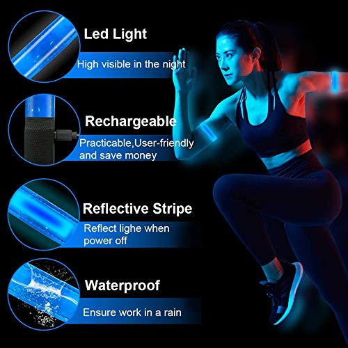 Fasce Da Braccio A LED Ricaricabili USB Per Correre, 2 Pezzi, Alta Visibilità, 3 Modalità Di Luce, Regolabili, Impermeabili