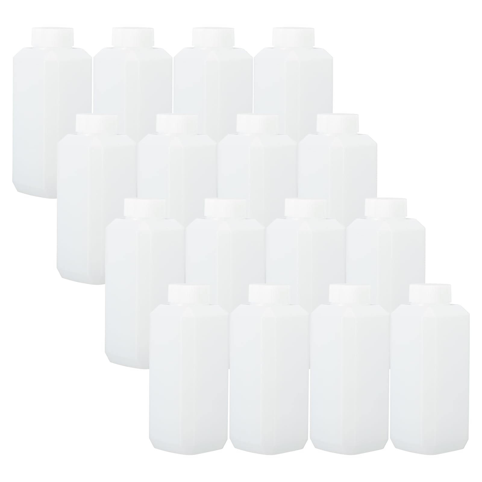 PATIKIL Frascos De Reactivos, 16 Pcs 250ml HDPE Boca Estrecha Contenedor Cuadrado Para Almacenamiento De Muestras Con Tapa De Anillo Interior Para Laboratorio Líquidos Reactivos Agua