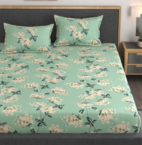 Image of Vaini Premium Heavy Cotton Elastic Fitted Bedsheets with 2 King Size Pillow Covers || Double Bed with All Around Elastic 350 (Pista Green, 72x72 Inch King Fitted)