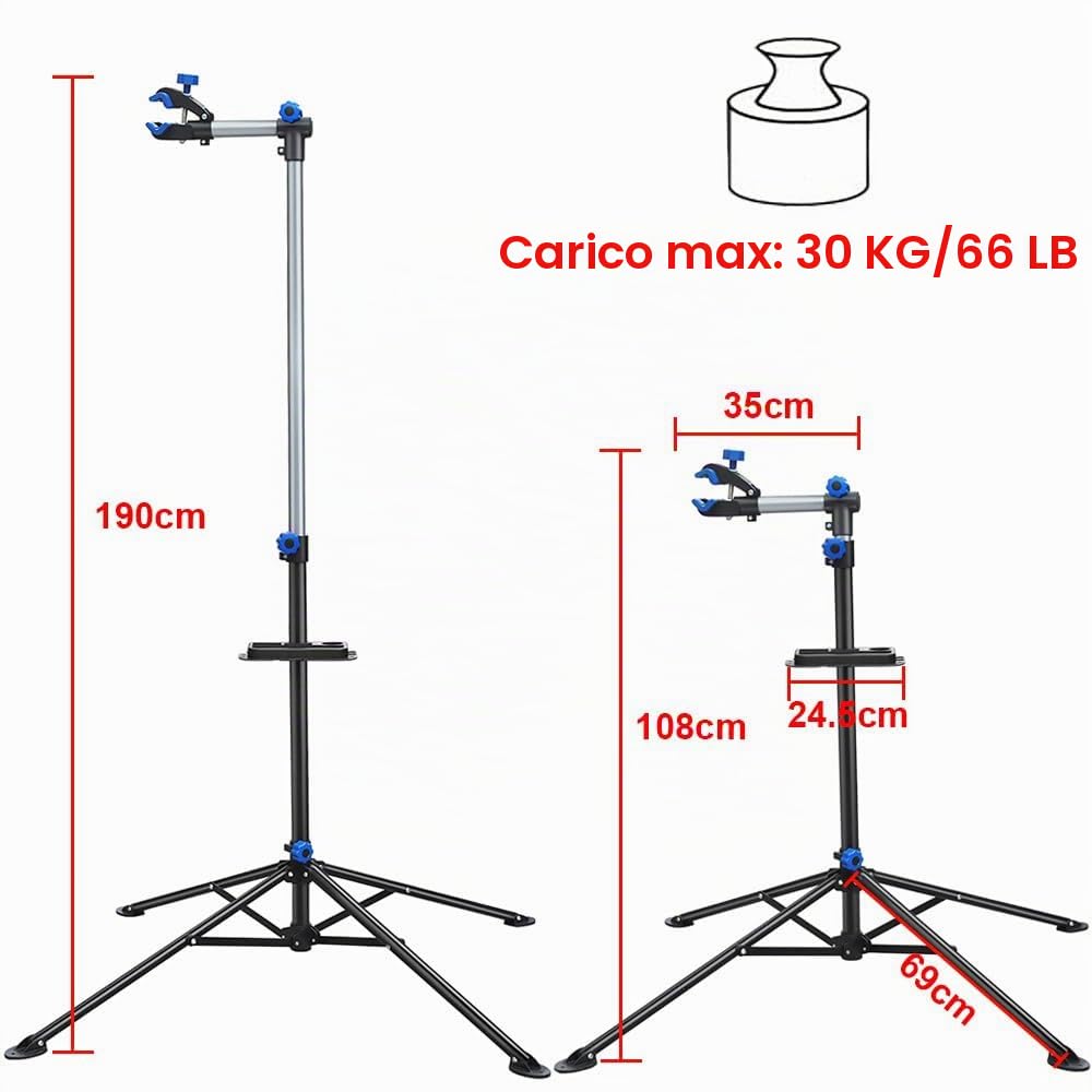 Yaheetech Supporto Cavalletto per Manutenzione Riparazione Bicicletta Pieghevole Regolabile Universale Rotazione 360° Staffa Supporta 30 kg Nero e Blu