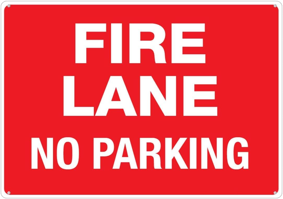 Fire Lane No Parking Rust Free Aluminum Tin Sign - Warning Decor with Pre-Drilled Holes for Indoor-Outdoor Home Yard, Business Parking Lot, Fire Zone - 8x12 Inch​