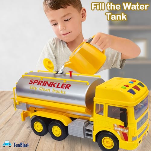 Image of FunBlast City Clean Tanker Truck, Big Size Pull Back Tanker Truck Toy, Friction Power Toy Trucks for 3+ Years Old Boys and Girls, Light & Sound Toys for Kids with 6 Wheels (Yellow)