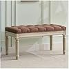 Linen Entryway Bench, Upholstered Button End of Bed Bench, Vintage Bench with Carving Pattern Wood Legs, Vanity Foot-Stool, Dark Brown