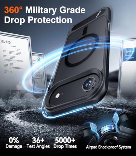 Image of Designed for iPhone Air Case, [Built-in Invisible Kickstand][Compatible with MagSafe][Military Grade Shockproof] Slim Translucent Matte Phone Case for iPhone 17 Air 6.5 inch (Black)