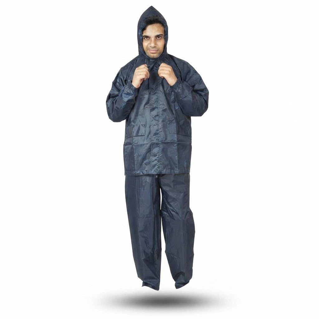 { 2026 Brings 5 Years WARRANTY ) Raincoat for Men Waterproof – Heavy Duty Hooded Rain Suit with Pant for Bike Riding, Office Commute, Outdoor Travel & Rainy Season Protection – Navy Blue-image-46