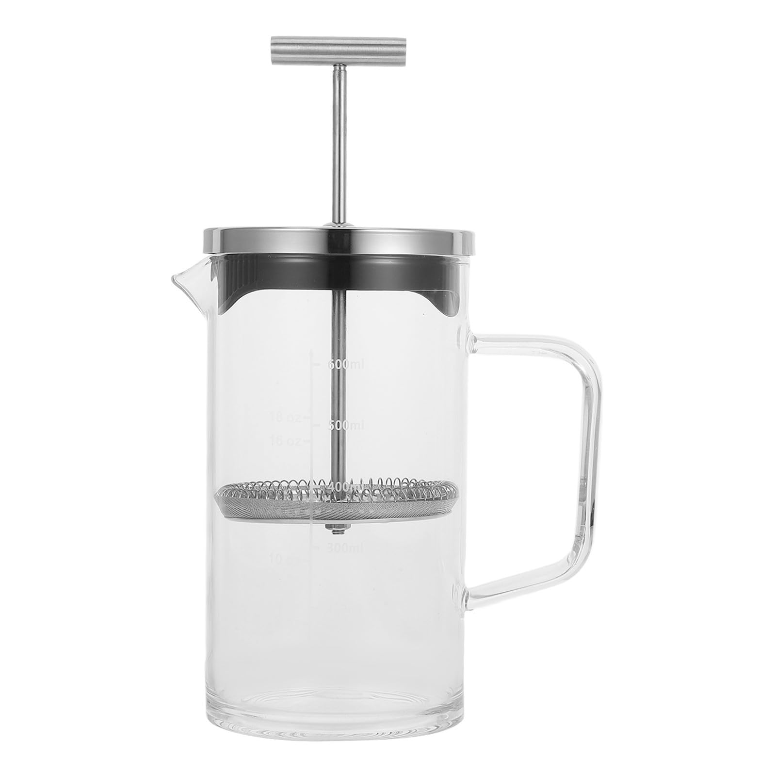 Operitacx Presse à Café Domestique 21 Oz avec Graduation Cafetière à Piston Manuelle 600 Ml en Verre Transparent Bouilloire Café et Thé Pratique pour Infusion Maison Usage Quotidien
