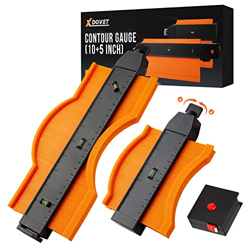 2 Pack Contour Gauge Tool (10+5inch) with Adjustable Lock and Spirit Level for Copy Irregular Shape, Great Tools for Woodworking,Construction,DIY Handyman,Carpenter