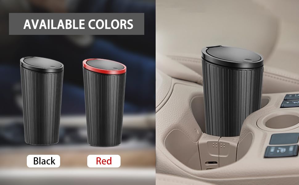 Image of Soko 2 PC Plastic Mini Car Trash Can With Lid, Small Portable Garbage Bin, Car Accessories, Leakproof Vehicle Cup Holder Waste Storage For Car, Home, Kitchen, Office - Black, Press-Top