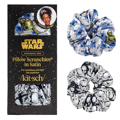 Image of Kitsch x Star Wars R2-D2 & Stormtrooper Scrunchies for Women- Softer Than Silk Scrunchie, No Crease Hair Ties, Perfect For Day And Night Creaseless Hair Accessories - 2pcs
