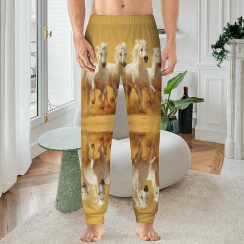 Running Horses White Horse Men's Pajama Bottoms Sleep Lounge Soft Comfy Pants Sleepwear2