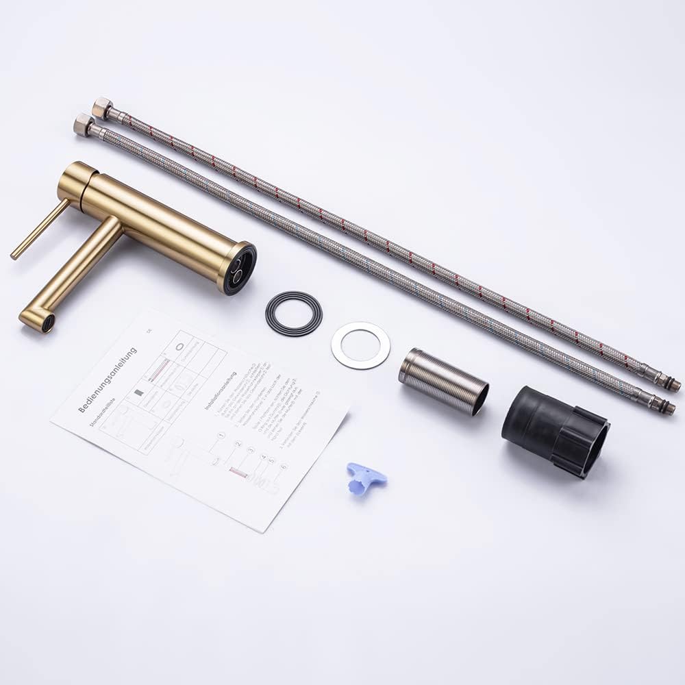 ONECE Grifo de Lavabo Oro, Grifería Baño Monomando Dorado | Mezclador de Acero Inoxidable 304 Anti-ruido, Aireador Extraíble, Agua Fría y Caliente, Válvula de Cerámica