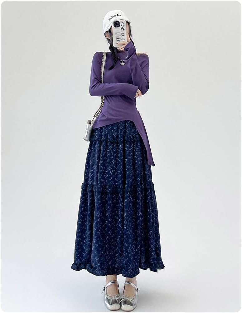 materasu Women's Elastic High Waist Pleated A-Line Flared Maxi Skirts - Image 7