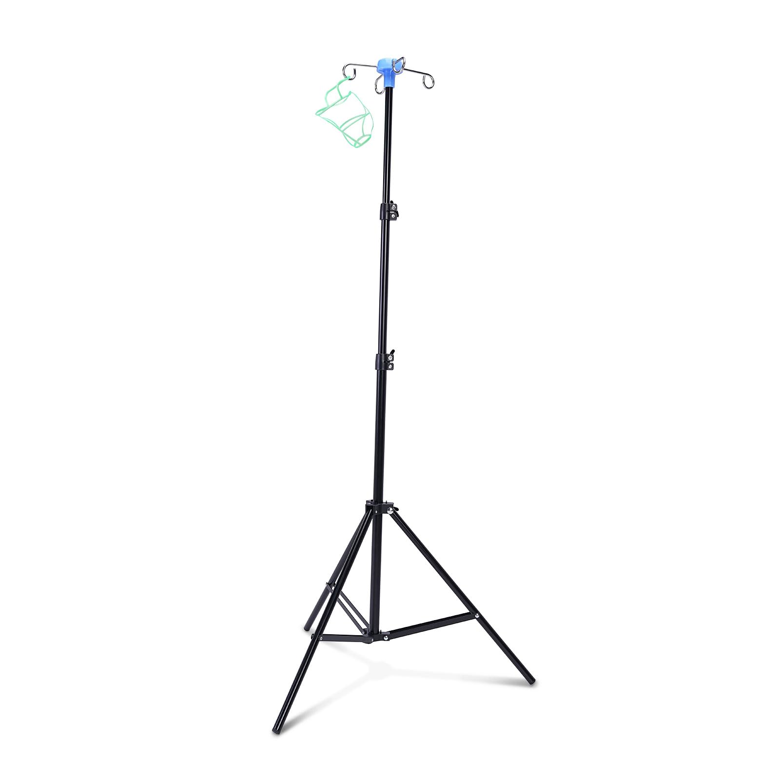 Tripod IV Poles Stand, Foldable Portable IV Poles with 4 Hook, Collapsible Floor Stand for Travel Home Care (Black)