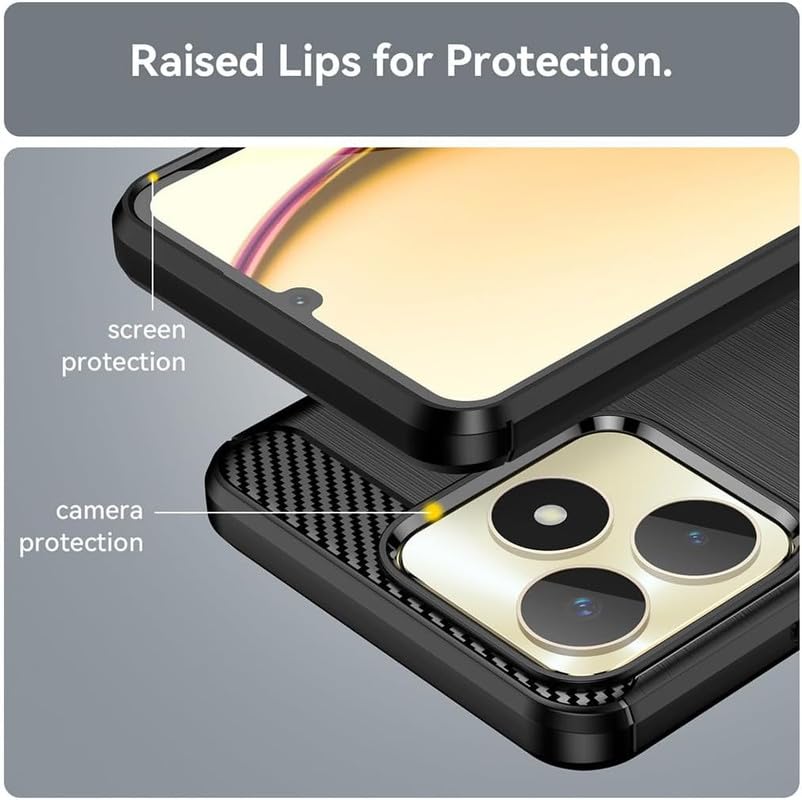 Image of NPRC Hybrid Ultra Slim Protective Case TPU Non-Slip Carbon Fiber Texture Shockproof Case Cover for Realme Narzo 70X - Black
