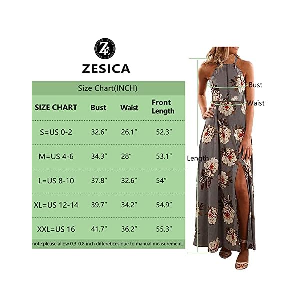 ZESICA Women's Halter Neck Floral Print Backless Split Beach Party Maxi Dress,Grey,Small