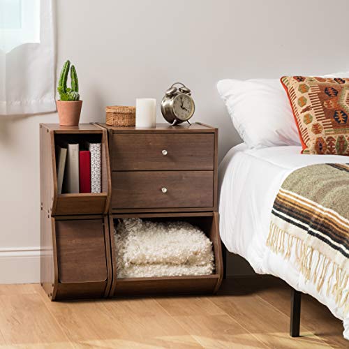 Image of IRIS USA 2-Drawer Modular Wood Stacking Storage Box, for Office Closet and Nightstand, Easy Assembly, Stacking Storage Boxes, Walnut