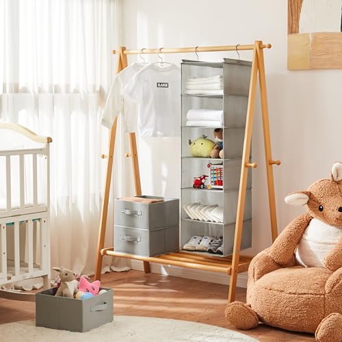 Image of MAX Houser 6 Tier Shelf Hanging Closet Organizer, Closet Hanging Shelf with 2 Sturdy Hooks for Storage,2 Pack, Foldable (Light Grey)