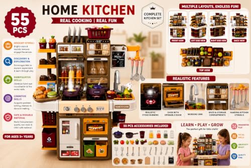 Image of Kids Kitchen Play Set with Lights & Sounds (55pcs)