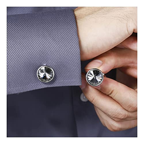 Manchetknopen, Mode Rond Ontwerp Gemaakt met Oostenrijkse Kristal Luxe Manchetknoop voor Man Zakelijke Shirts Wit Goud Kleur Manchetknopen Sieraden Gift (Clear) (Black Diamond) - Image 5