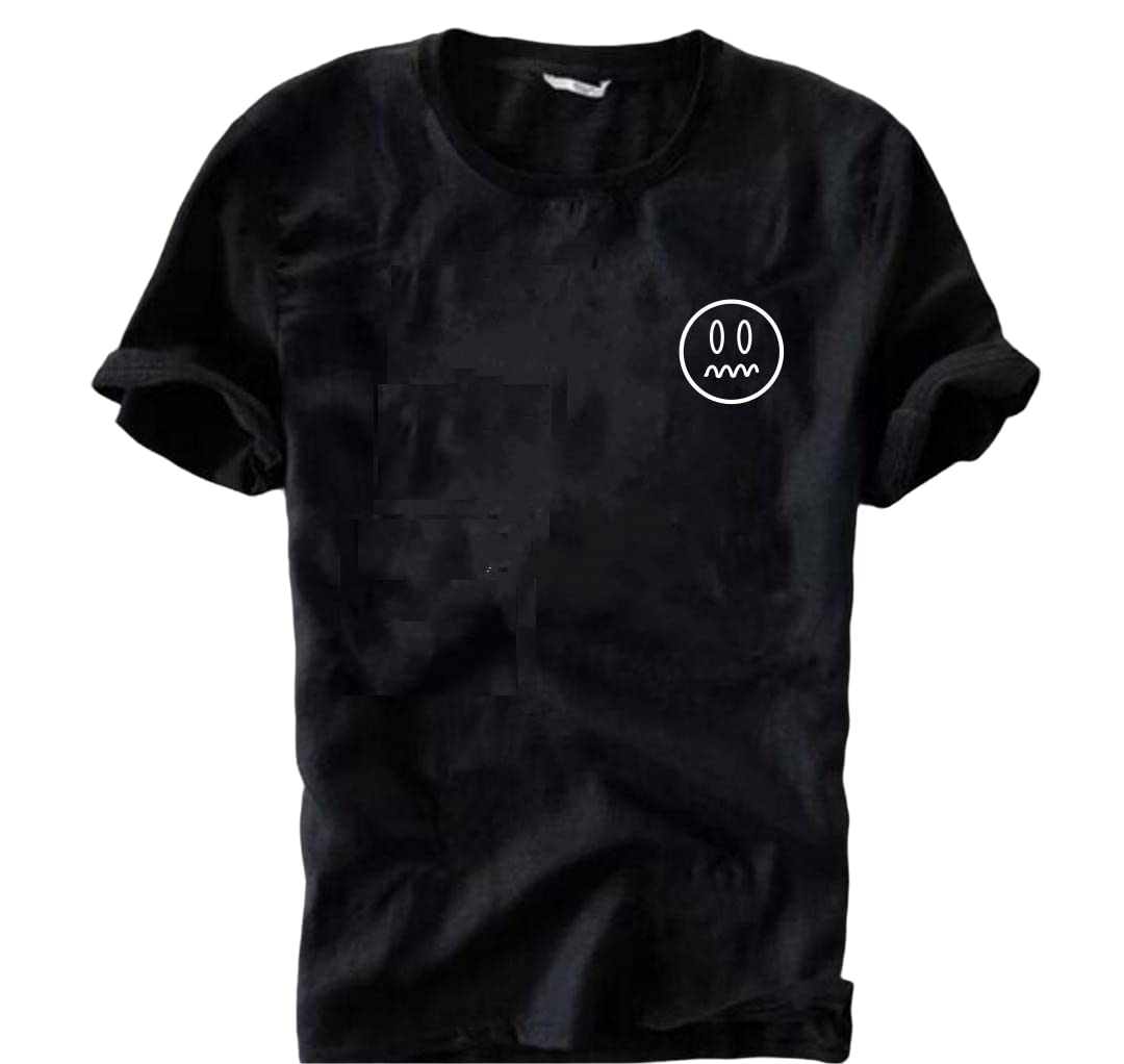 GROOVYST Large Black Sad Face Men's Tshirt Men's Cotton Printed Round Neck Loose Fit Sized T-Shirt | Hip Casual T-Shirt