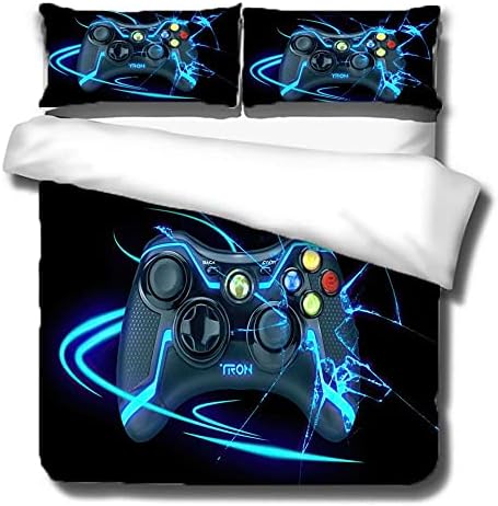 JAQWLL Gamer Gaming Bedding Set 3D Gamepad Video Games Twin Size Comforter Sets for Boys Games Console Action Buttons Novelty Colorful Modern Home Quilt Set (Twin, Blue-Black)