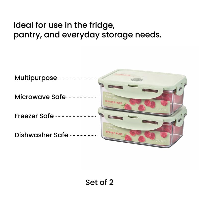 Image of LocknLock 750ml Food Storage Containers (Pack of 2) | Airtight, Leakproof, BPA-Free Plastic Boxes | Stackable Kitchen Containers for Lunch, Fridge & Pantry Storage