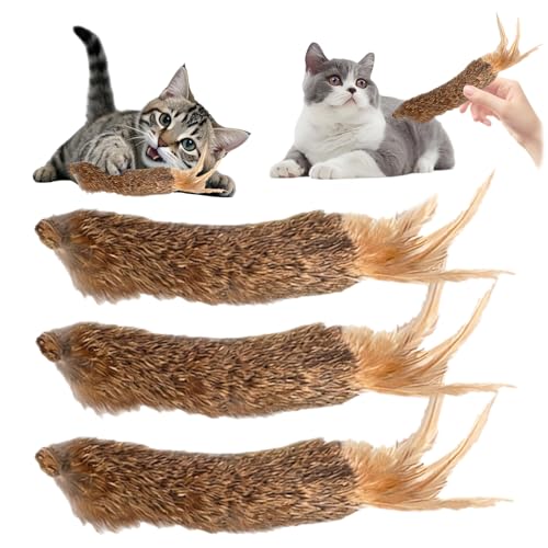 BSITSSS 3 Piezas Juguetes para Gatos, Pelo Conejo Esponjoso Juguete Gato con Plumas, Peluche Cat Toys Interactivo para Juguetes Gat Limpiar Los Dientes Liberar El Estrés