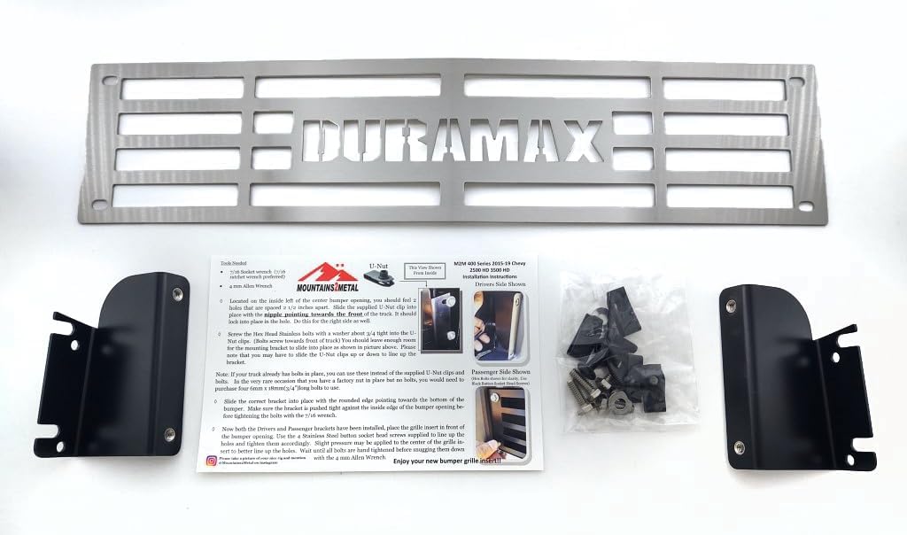 "Duramax Brushed Stainless Steel Bumper Grille Insert Compatible with 2015-2019 Chevy Silverado 2500 3500 HD M2M #400-60-3