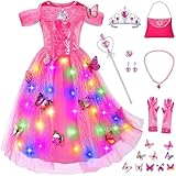 Light Up Princess Aurora Costume Dress for Little Girls - LED Light-Up SIeeping Beauty Dress with Princess Accessories for Birthday Halloween Cosplay 6-7 Years