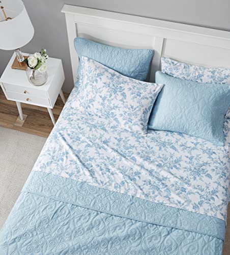 Image of Laura Ashley - Flannel Sheets Queen Size, Anti-Pilling & Wrinkle Resistant Cotton, Touchably Soft for All-Season Comfort - Bed Sheets with Matching Pillowcases & Fitted Sheet (Vanessa Blue)