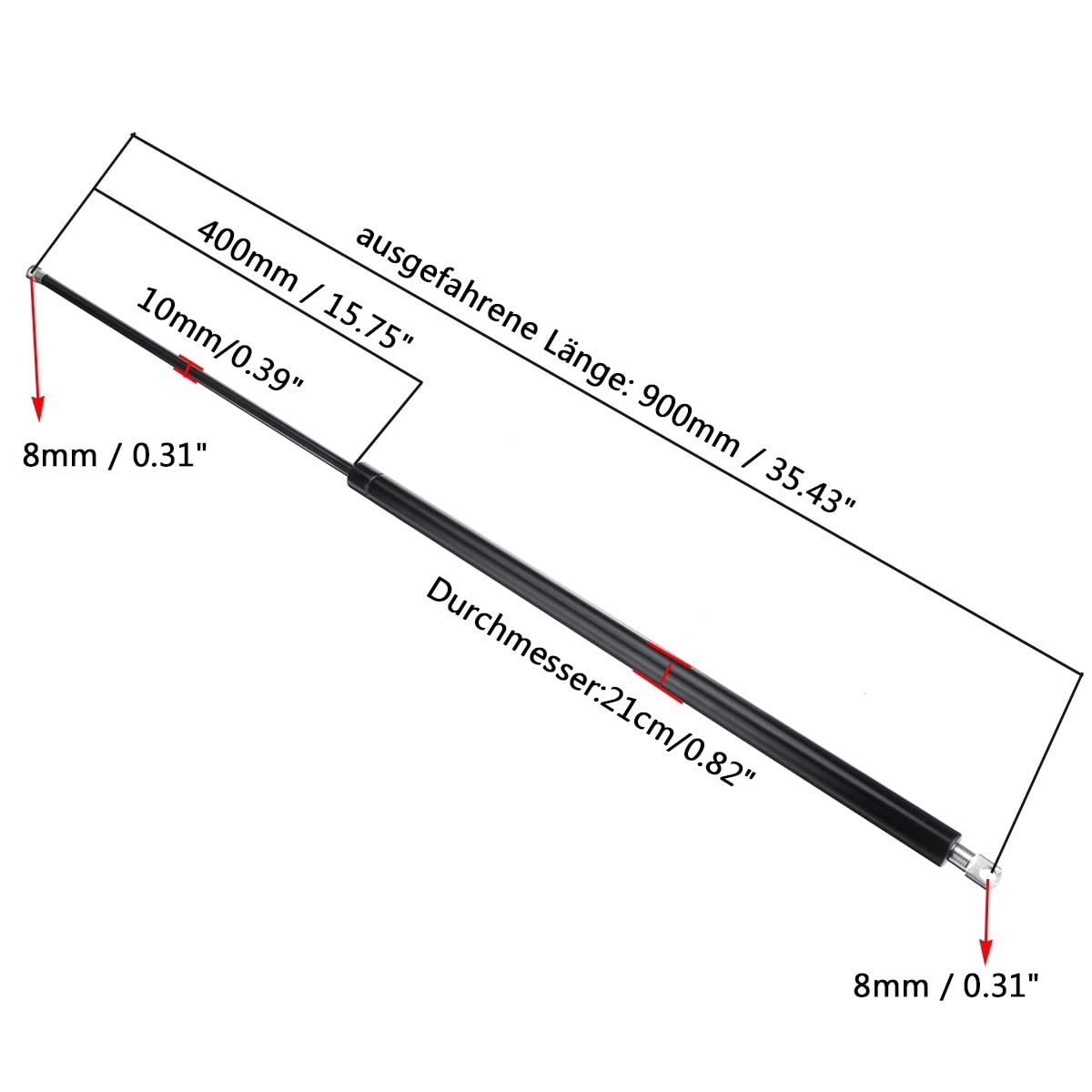 Resorte De Gas Amortiguador Maletero 2 Uds 900mm 350N-750N Para RV Cama Ventana Autobús Caravanas Capó Arranque Barras Puntal Gas Resorte Gas Capó Soporte Varilla Elevación Choque (Tamaño : 750N)