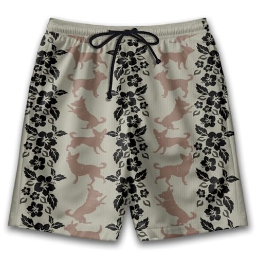 Vintage Dog Mens Swim Trunks - Dog Lover Hawaiian Mens Shorts Casual - Summer Drawstring Beachwear Shorts PA103