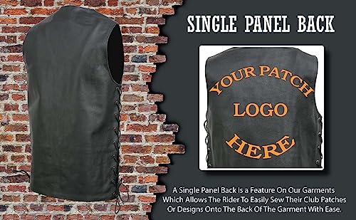 EL5391TALL Black Motorcycle Leather Vest for Men Tall Sizes w/ 10 Pockets- Riding Club Adult Motorcycle Vests4